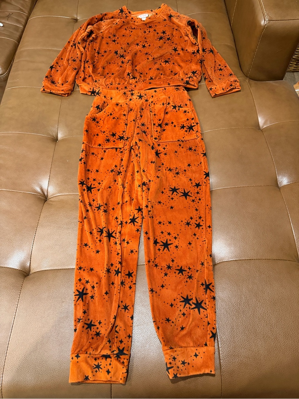 Girls Cat & Jack Orange Star-Print Set - Soft Lounge Top & Pants Size 10/12
